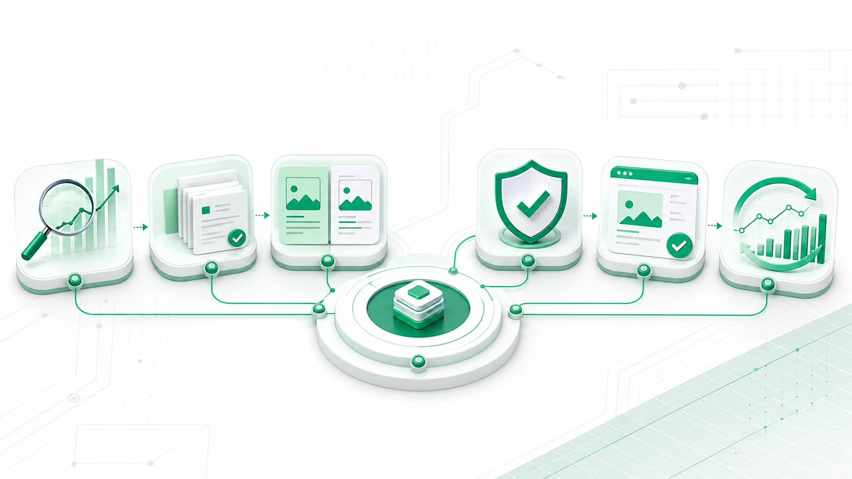 Ting SEO Automation system connecting search opportunity discovery, evidence research, bilingual content, validation, publication and monitoring